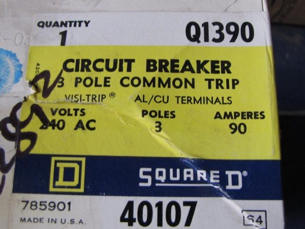 Q1390 SQUARE D PLUG IN 90A BREAKER